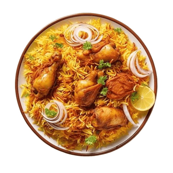Spicy Hyderabadi Chicken Biryani in a plate